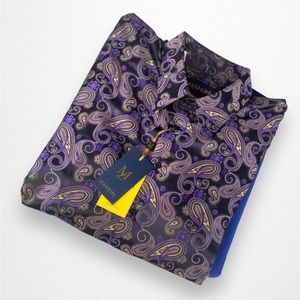 MANZINI MEN’S BUTTON DOWN PAISLEY DRESS SHIRT